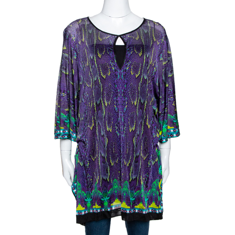 Roberto Cavalli Purple Snake Print Knit Belted Kaftan Top M Roberto Cavalli Purple Snake Print Knit Belted Kaftan Top M
