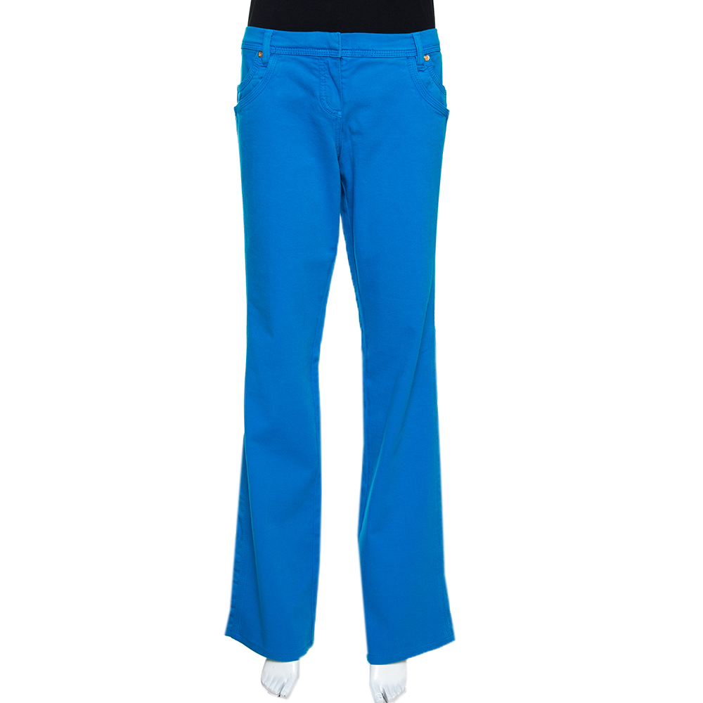 Roberto Cavalli Blue Stretch Cotton Straight Leg Jeans L Roberto Cavalli Blue Stretch Cotton Straight Leg Jeans L