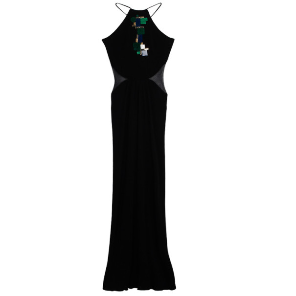 Roberto Cavalli Black Embellished Mesh Trimmed Jersey Maxi Dress M Roberto Cavalli Black Embellished Mesh Trimmed Jersey Maxi Dress M