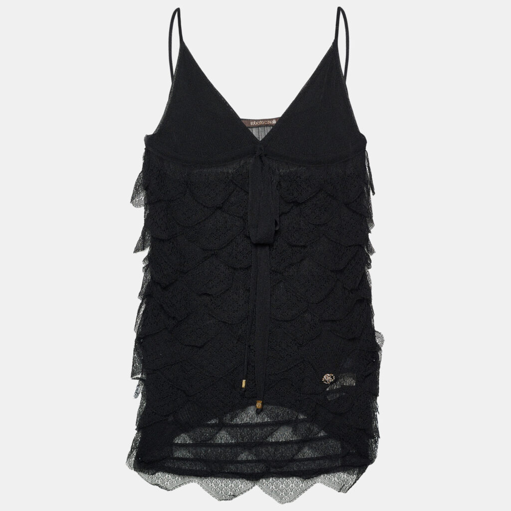 luxury-women-roberto-cavalli-used-clothes-p658015-002-1.jpg Roberto Cavalli Black Lace Frill Detail Sleeveless Top S