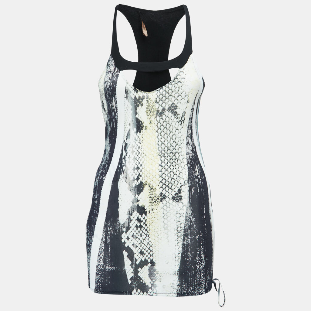 Roberto Cavalli White/Black Snakeskin Print Jersey Tank Top M