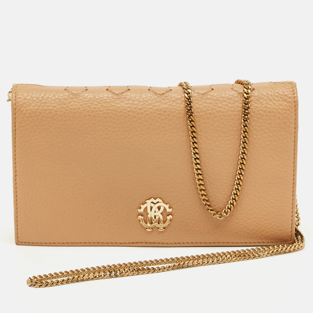 Roberto Cavalli Beige Leather Wallet on Chain Roberto Cavalli Beige Leather Wallet on Chain