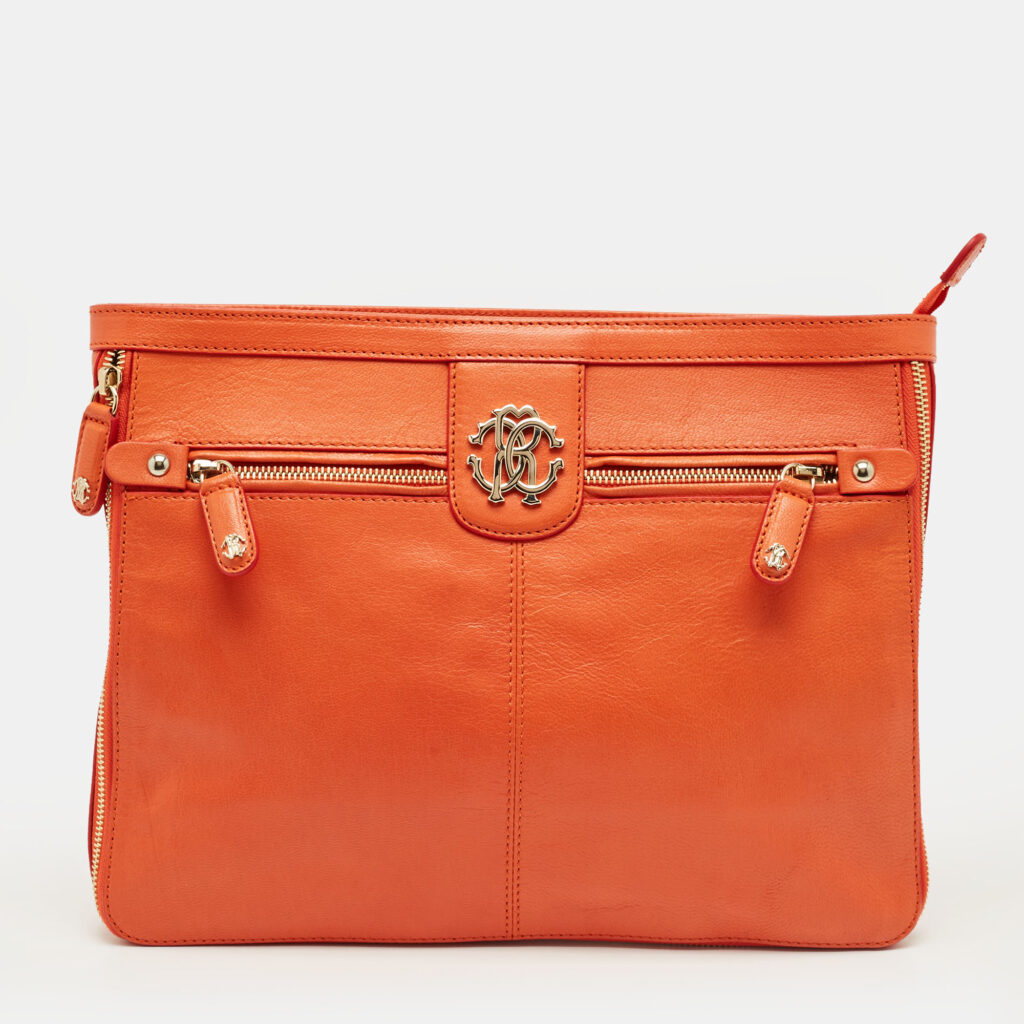 Roberto Cavalli Orange Leather RC Logo Zip Aound Clutch Roberto Cavalli Orange Leather RC Logo Zip Aound Clutch