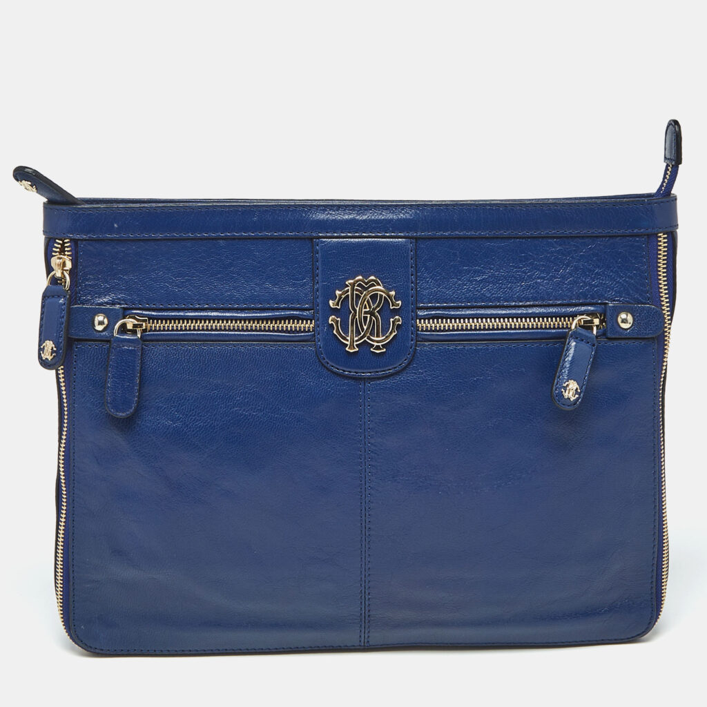 Roberto Cavalli Blue Leather RC Zip Around Clutch Roberto Cavalli Blue Leather RC Zip Around Clutch