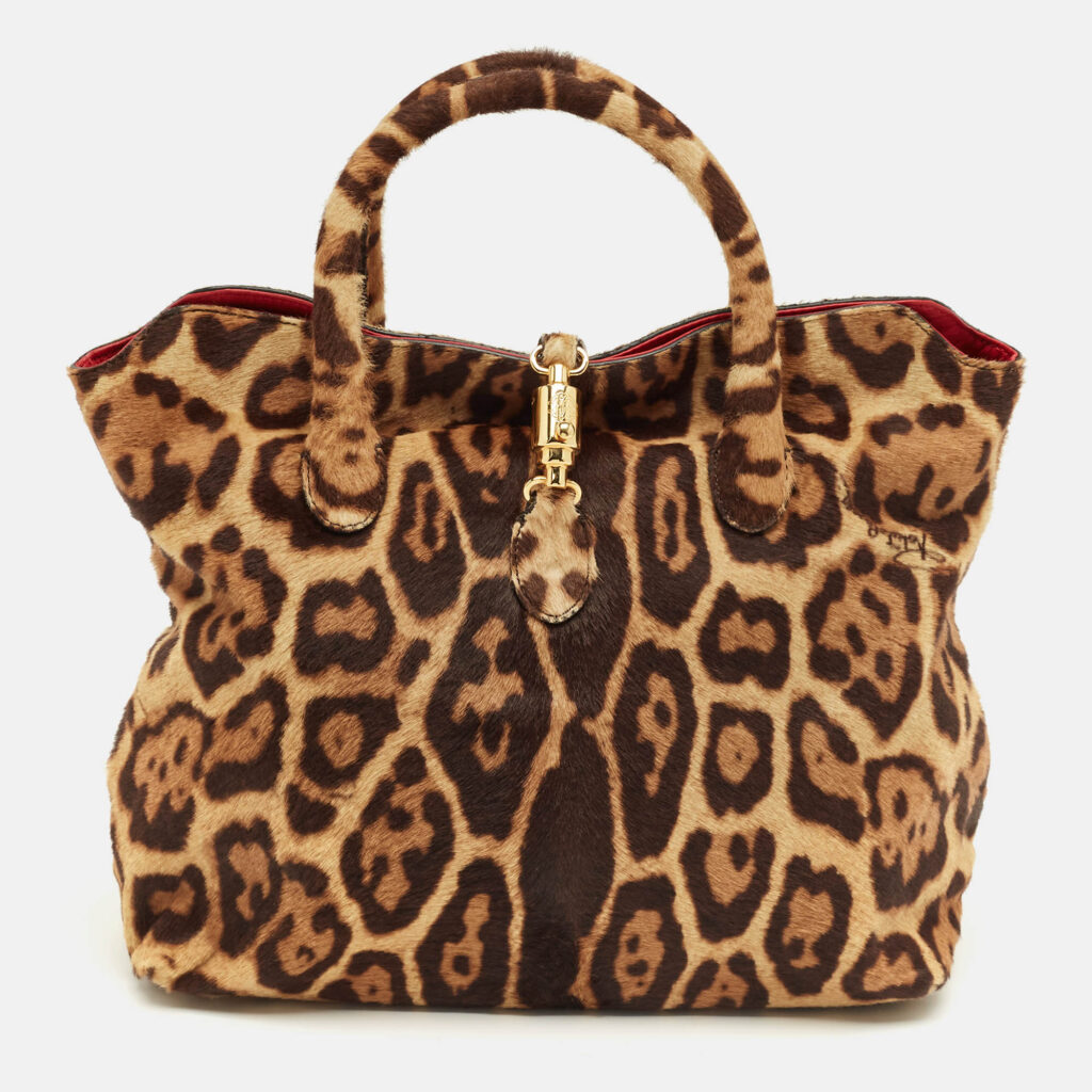 Roberto Cavalli Brown Leopard Print Calf Hair Tote Roberto Cavalli Brown Leopard Print Calf Hair Tote