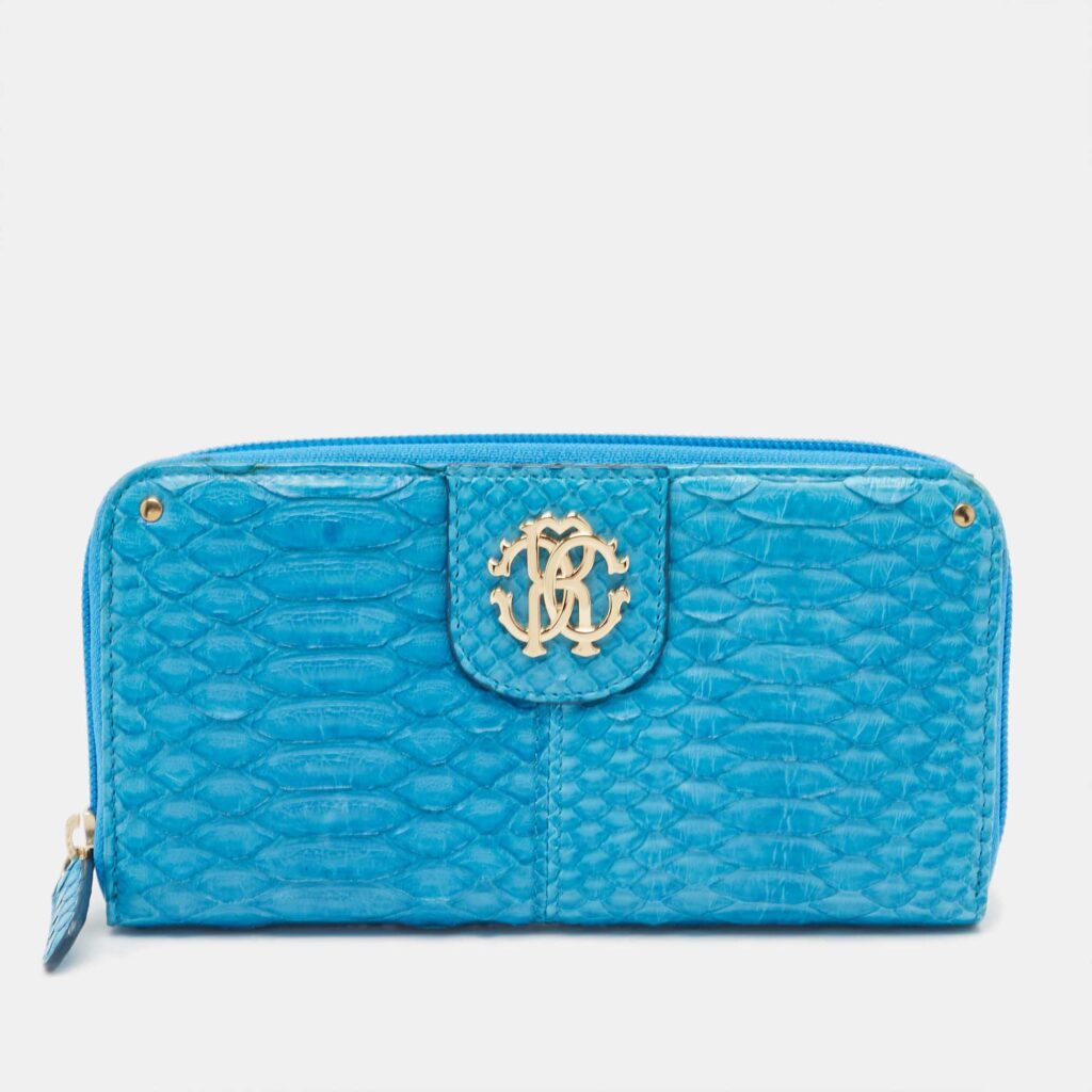 Roberto Cavalli Blue Python Zip Around Continental Wallet Roberto Cavalli Blue Python Zip Around Continental Wallet