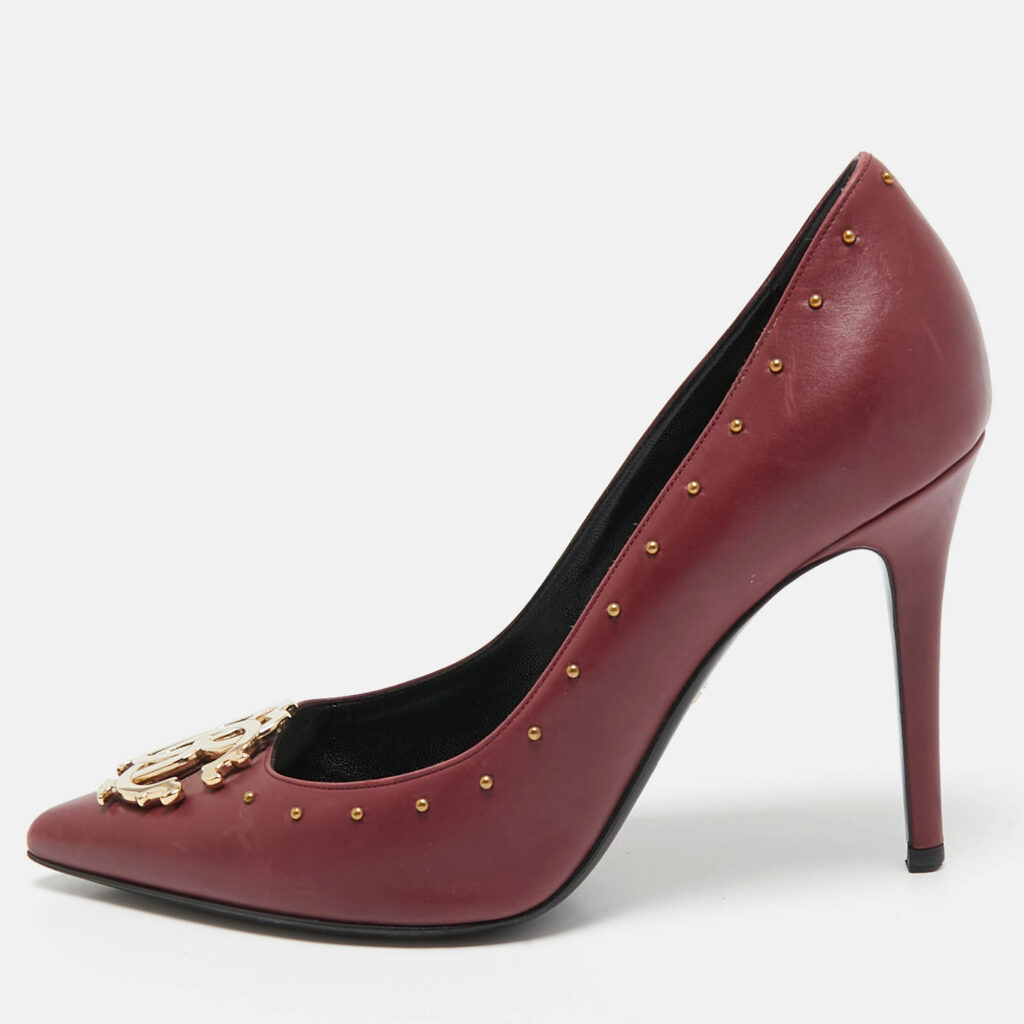 Roberto Cavalli Burgundy Leather Embellished Pointed Toe Pumps Size 38 Roberto Cavalli Burgundy Leather Embellished Pointed Toe Pumps Size 38