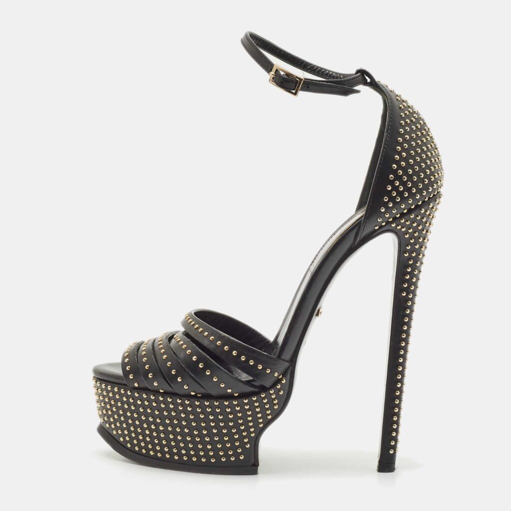 Roberto Cavalli Black Leather Studded Platform Sandals Size 36 Roberto Cavalli Black Leather Studded Platform Sandals Size 36