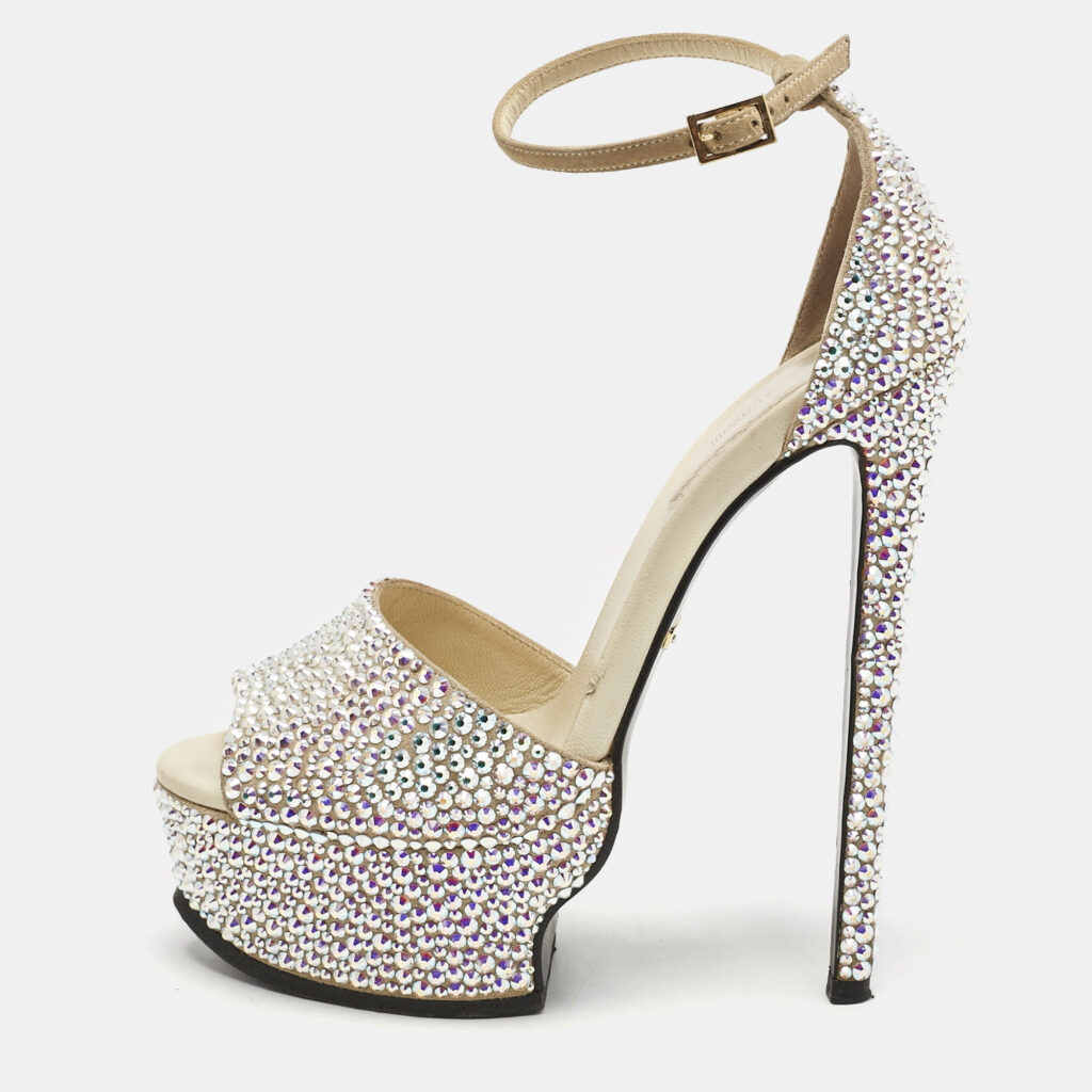 Roberto Cavalli Beige Suede Crystals Embellished Platform Sandals Size 36 Roberto Cavalli Beige Suede Crystals Embellished Platform Sandals Size 36