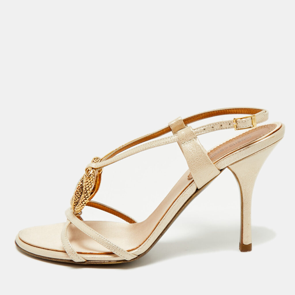Roberto Cavalli Beige Leather Crystals Embellished Ankle Strap Sandals Size 39 Roberto Cavalli Beige Leather Crystals Embellished Ankle Strap Sandals Size 39