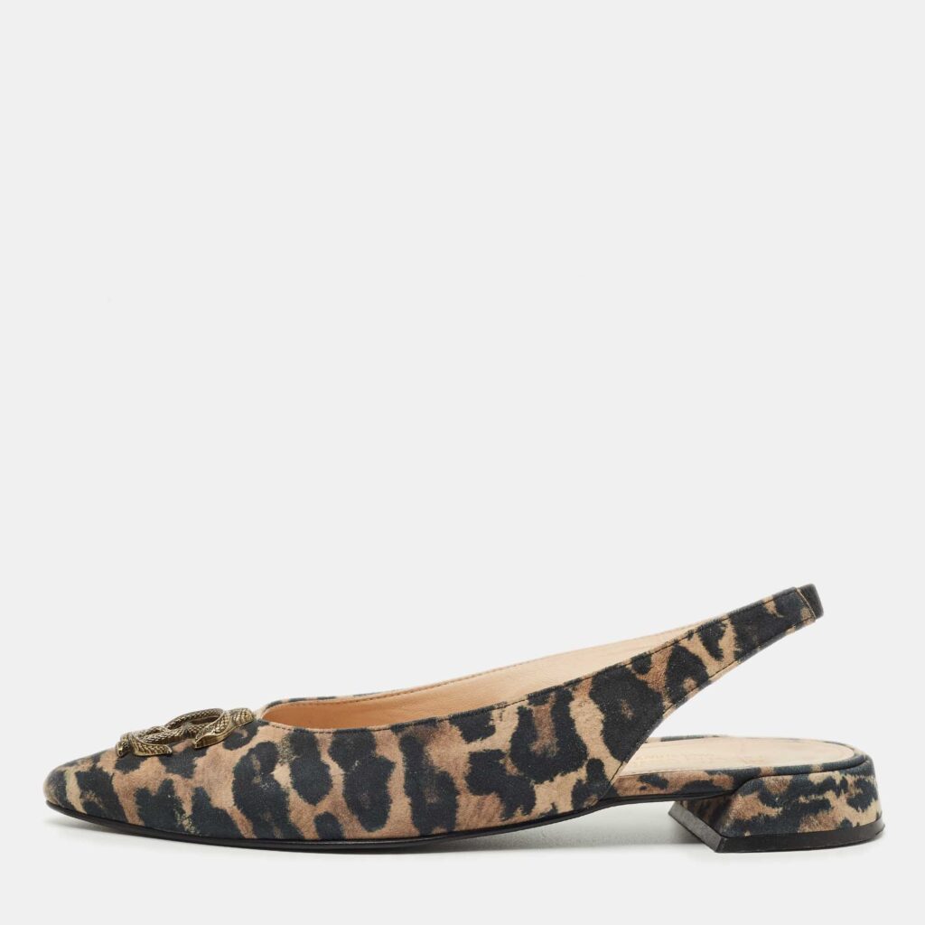 Roberto Cavalli Brown/Black Canvas Leopard Print Slingback Flats Size 41 Roberto Cavalli Brown/Black Canvas Leopard Print Slingback Flats Size 41