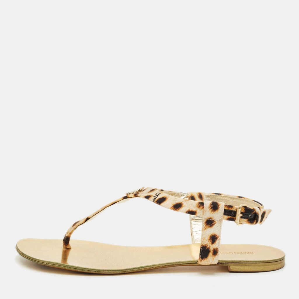 Roberto Cavalli Two Tone Canvas Thong Flat Slides Size 39