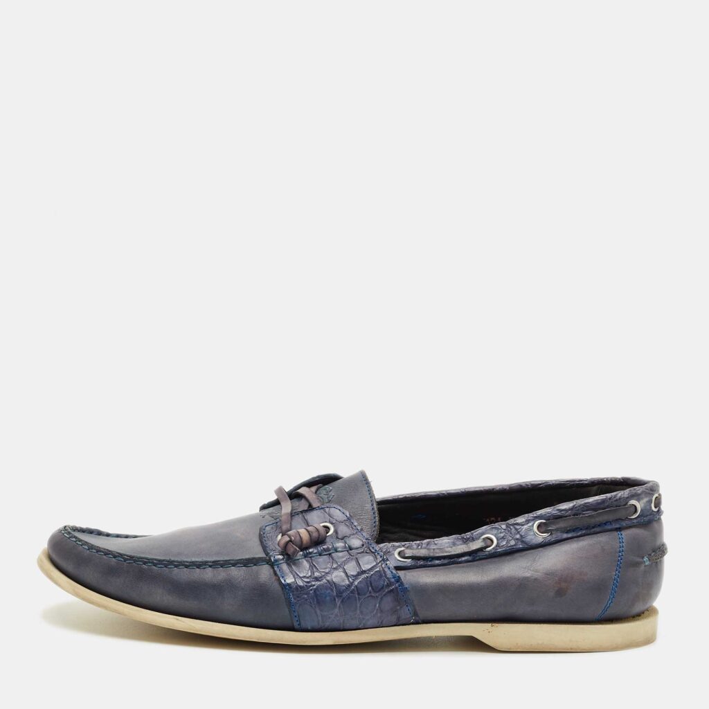 Roberto Cavalli Blue Crocodile Leather and Leather Loafers Size 45 Roberto Cavalli Blue Crocodile Leather and Leather Loafers Size 45