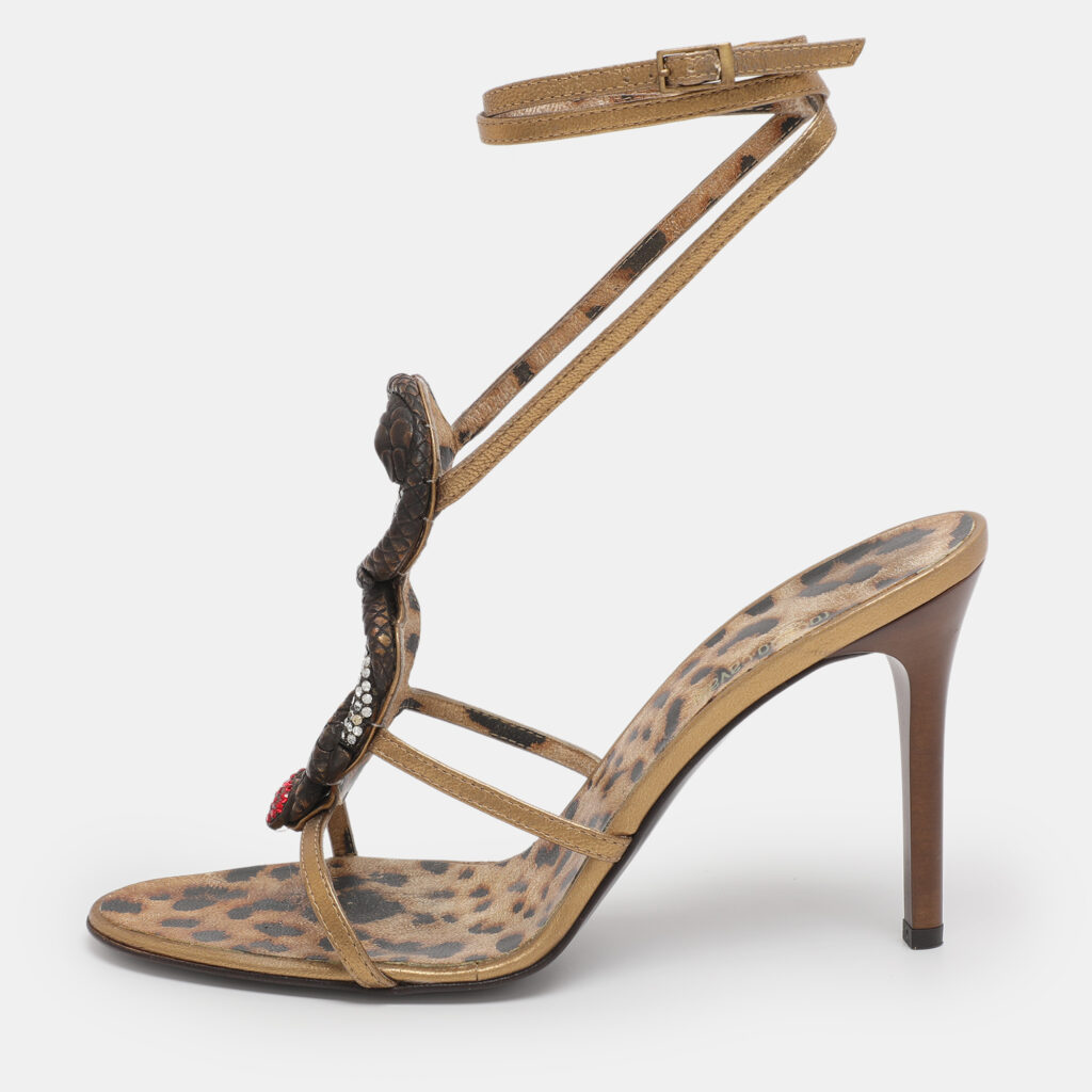 luxury-women-roberto-cavalli-used-shoes-p1224674-001-1.jpg Roberto Cavalli Gold Leather Heart Snake Ankle Strap Sandals Size 38