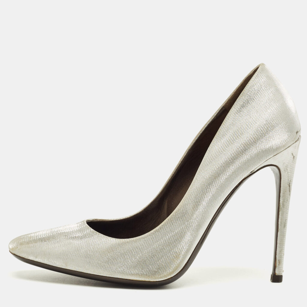 Roberto Cavalli Silver Metallic Lurex Fabric Pumps Size 38 Roberto Cavalli Silver Metallic Lurex Fabric Pumps Size 38