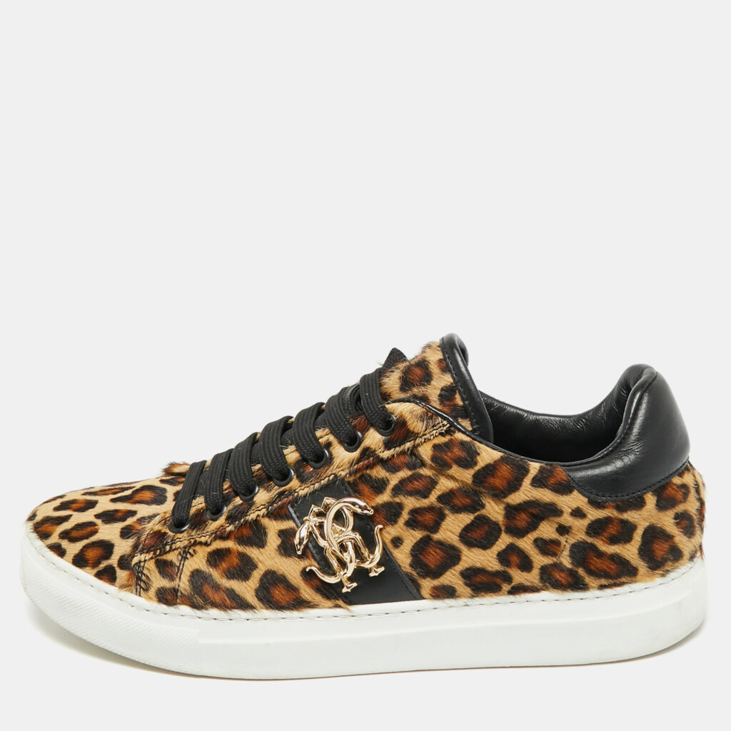 luxury-women-roberto-cavalli-used-shoes-p1244882-001-1.jpg Roberto Cavalli Biege/Brown Leopard Print calf hair Lace Up Sneakers Size 39