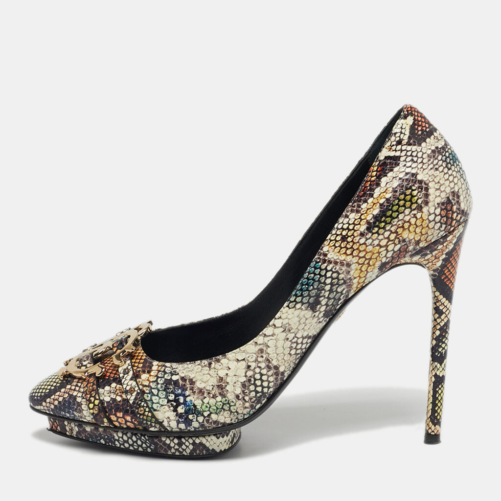 Roberto Cavalli Size 41 Multicolor Python Embossed Leather Pointed Toe Platform Pumps Roberto Cavalli Size 41 Multicolor Python Embossed Leather Pointed Toe Platform Pumps