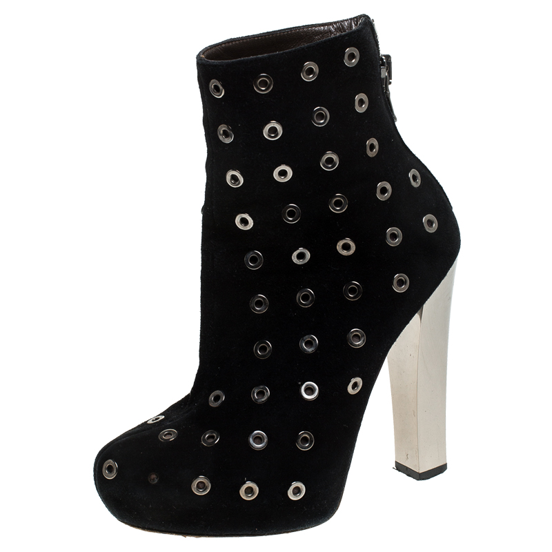 Roberto Cavalli Black Eyelet Suede Platform Ankle Boots Size 36.5 Roberto Cavalli Black Eyelet Suede Platform Ankle Boots Size 36.5