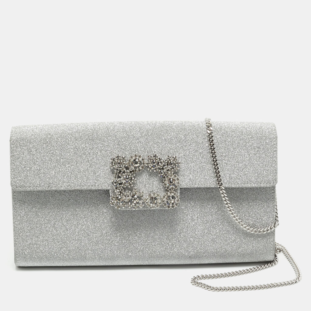 Roger Vivier Silver Glitter Efflorescence Clutch Roger Vivier Silver Glitter Efflorescence Clutch