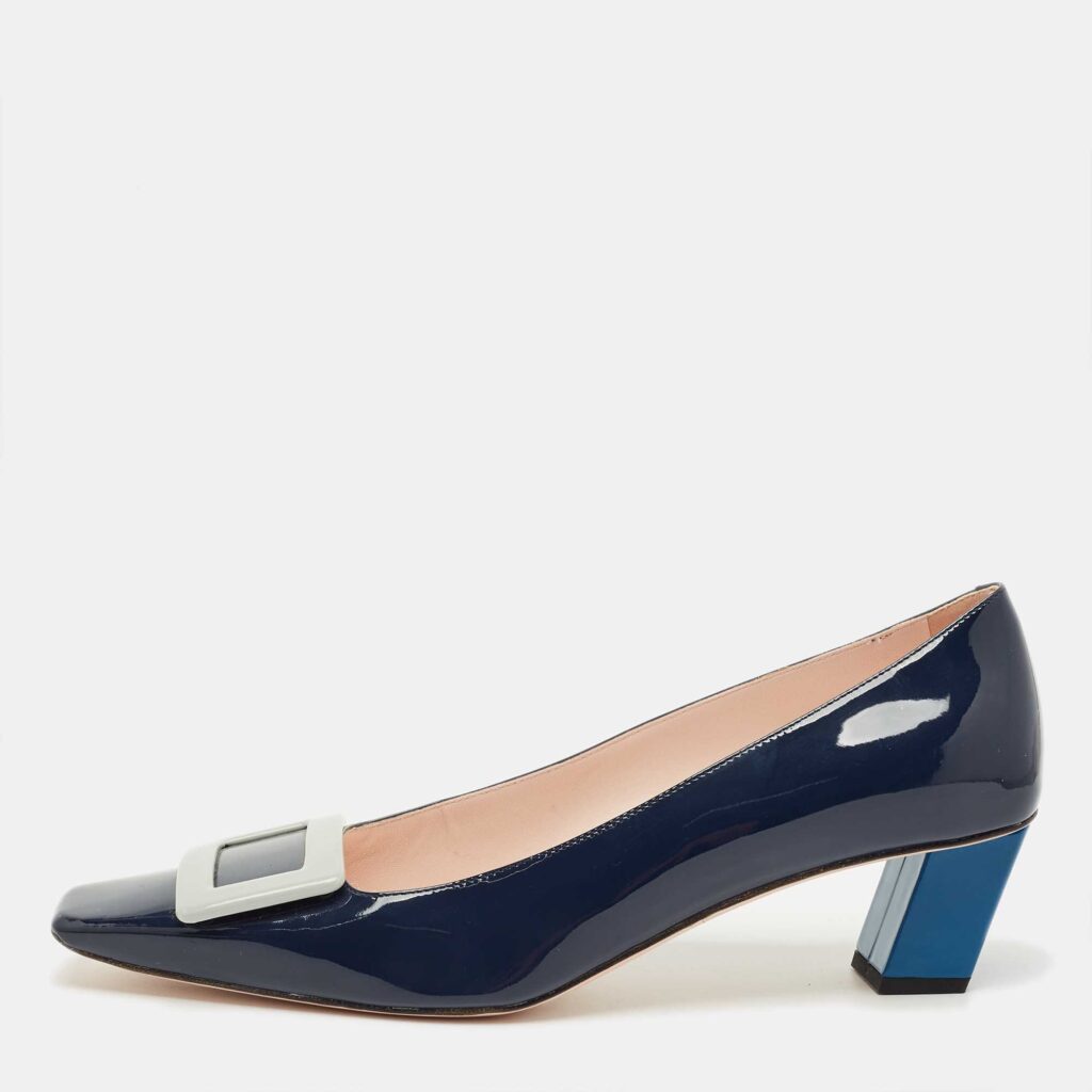 Roger Vivier Navy Blue Patent Leather Trompette Pumps Size 41