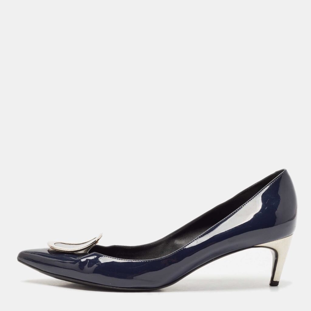 Roger Vivier Navy Blue Patent Leather Sexy Choc Pumps Size 41 Roger Vivier Navy Blue Patent Leather Sexy Choc Pumps Size 41