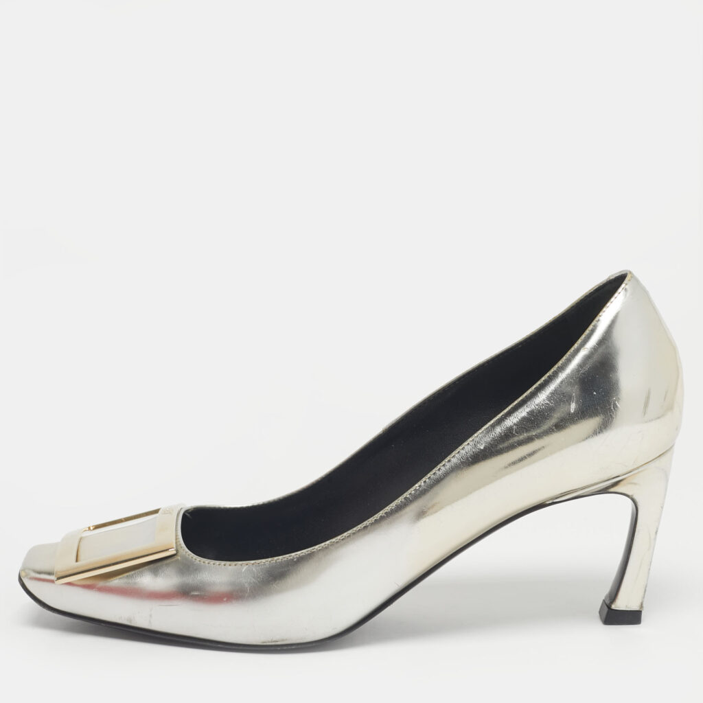 Roger Vivier Silver Leather Belle Vivier Trompette Pumps Size 36.5