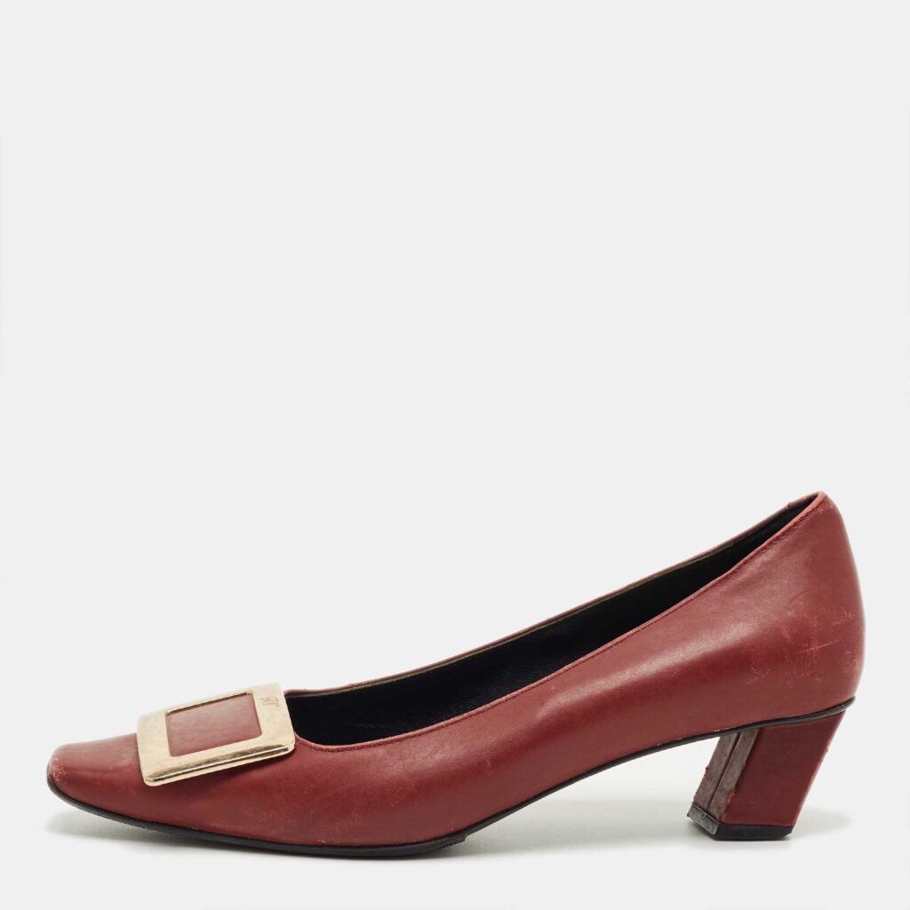 Roger Vivier Burgundy Leather Trompette Block Heel Pumps Size 36