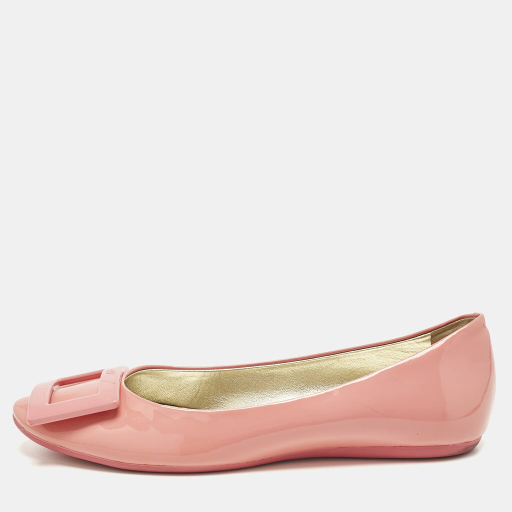 luxury-women-roger-vivier-used-shoes-p1219116-001.jpg Roger Vivier Pink Patent Leather Gommette Ballet Flats Size 37