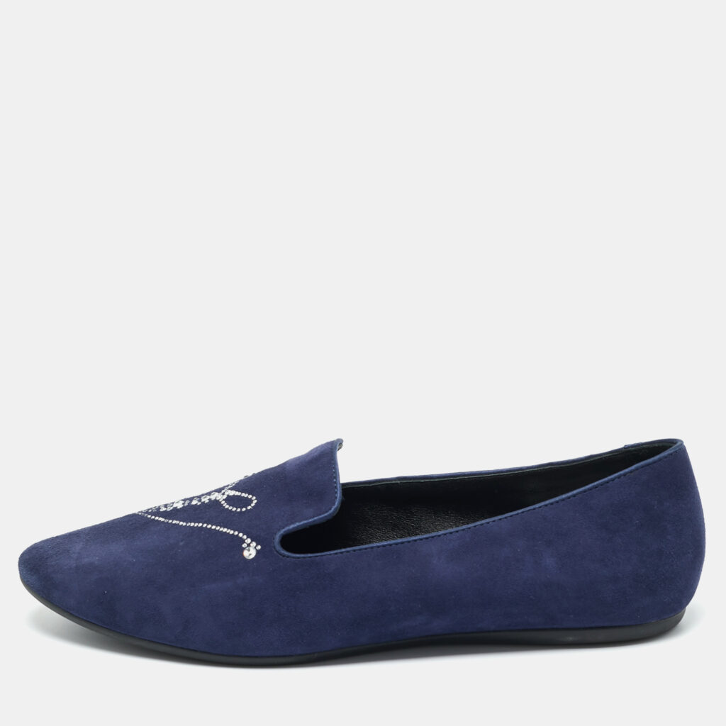 Roger Vivier Navy Blue Suede Crystal Embellished Ballet Flats Size 38 Roger Vivier Navy Blue Suede Crystal Embellished Ballet Flats Size 38