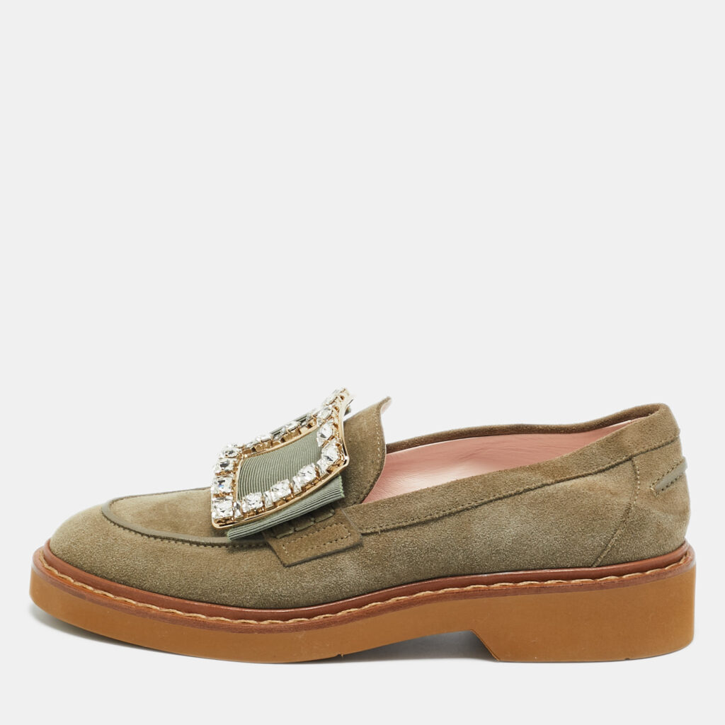 Roger Vivier Green Suede Viv Rangers Loafers Size 38 Roger Vivier Green Suede Viv Rangers Loafers Size 38