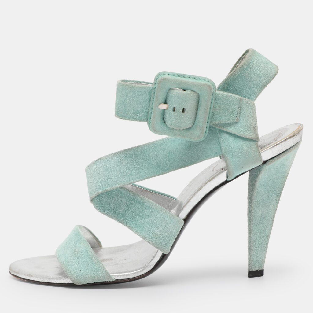 Roger Vivier Turquoise Suede Ankle Strap Sandals Size 38.5 Roger Vivier Turquoise Suede Ankle Strap Sandals Size 38.5
