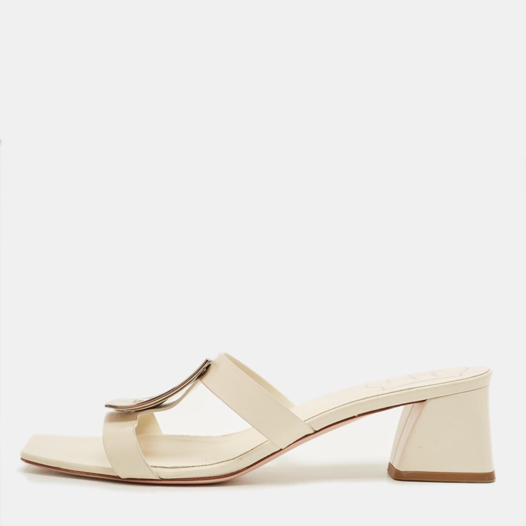 Roger Vivier Cream Leather Bikiviv Sandals Size 40.5