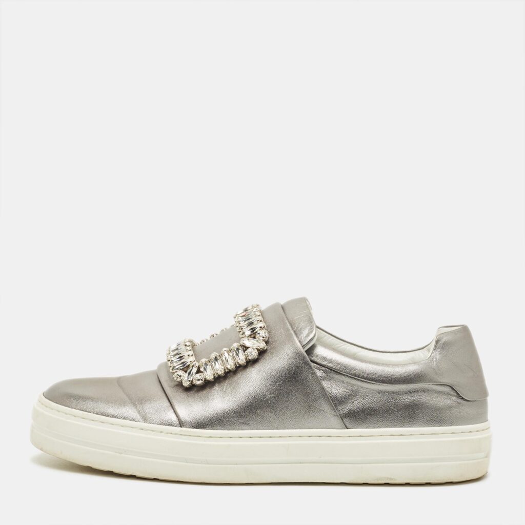 Roger Vivier Sneaky Viv Size 35.5 Metallic Leather Slip On Sneakers Roger Vivier Sneaky Viv Size 35.5 Metallic Leather Slip On Sneakers
