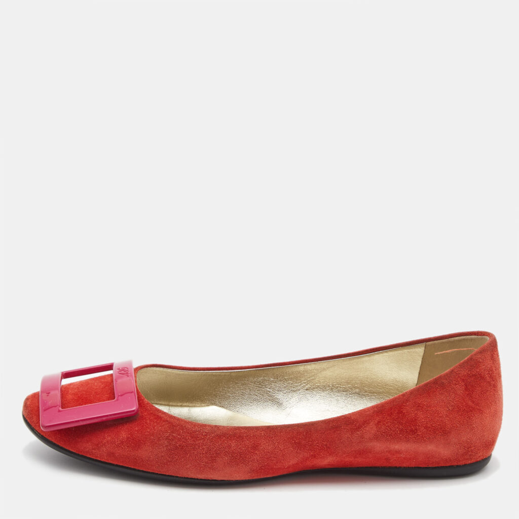Roger Vivier Orange Suede Vivier Ballet Flats Size 35 Roger Vivier Orange Suede Vivier Ballet Flats Size 35