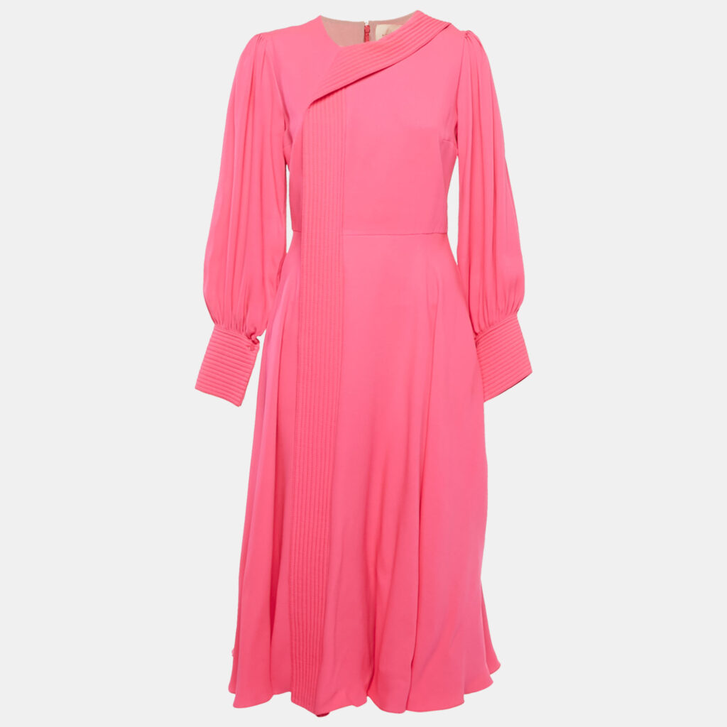 Roksanda Ilincic Pink Quilted Panel Silk Crepe Adyn Midi Dress M