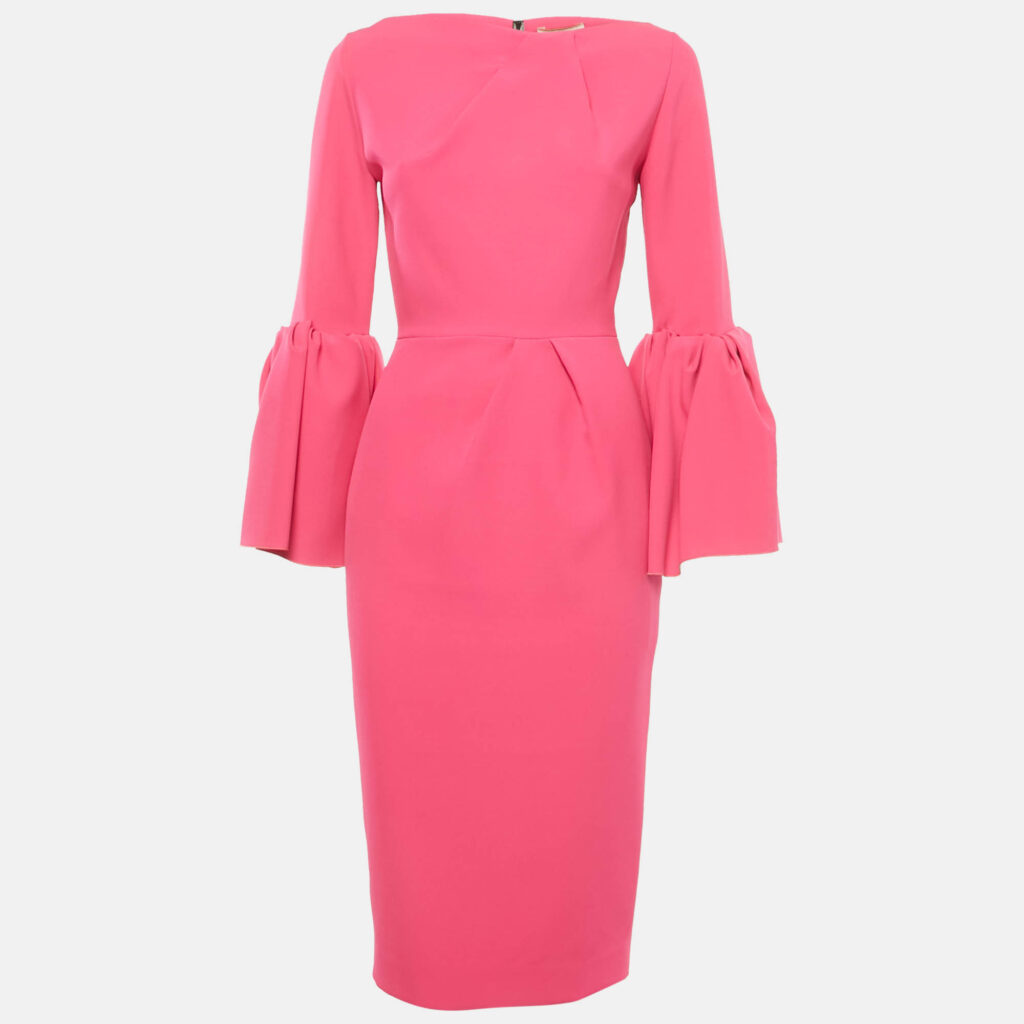 Roksanda Pink Stretch Crepe Bell Sleeve Midi Dress S Roksanda Pink Stretch Crepe Bell Sleeve Midi Dress S