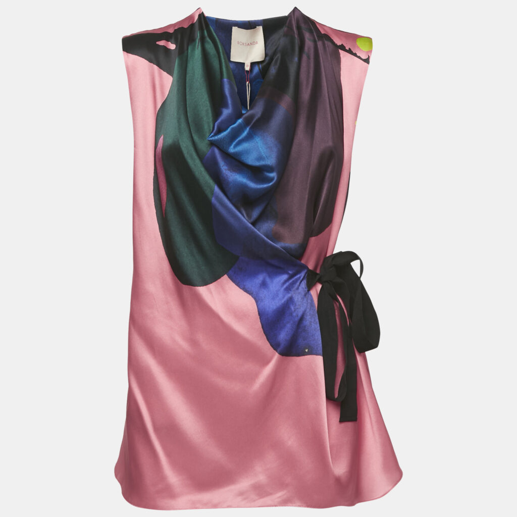 Roksanda Multicolor Printed Silk Cowl Neck Tie Up Top M Roksanda Multicolor Printed Silk Cowl Neck Tie Up Top M