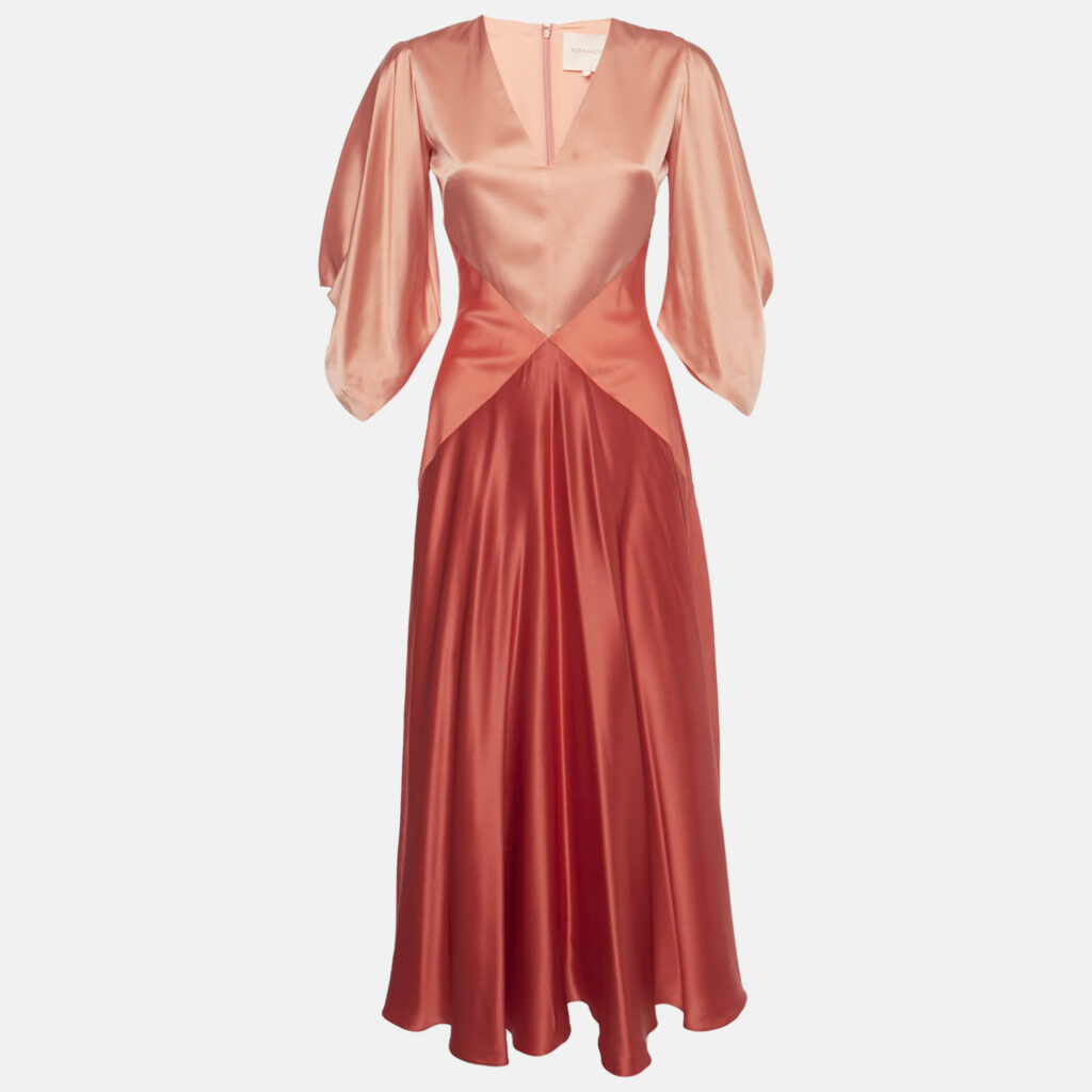 Roksanda Orange Two Toned Silk Gaia Midi Dress S Roksanda Orange Two Toned Silk Gaia Midi Dress S