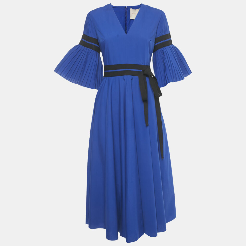Roksanda Persian Blue Cotton Blend Pleated Amalia Midi Dress S Roksanda Persian Blue Cotton Blend Pleated Amalia Midi Dress S