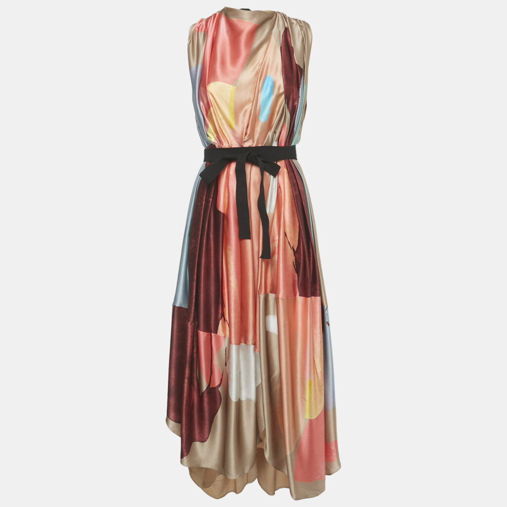 Roksanda Multicolor Silk Tie-up Neck Detail Aldona Midi Dress S Roksanda Multicolor Silk Tie-up Neck Detail Aldona Midi Dress S