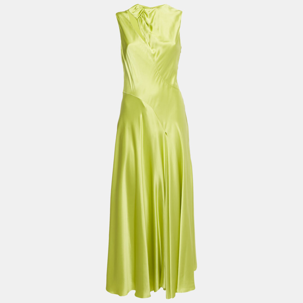 Roksanda Acid Green Satin Flared Maxi Dress M