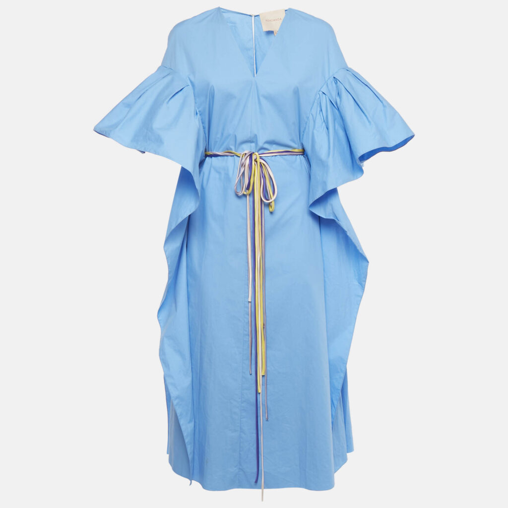 Roksanda Blue Poplin Ruffled Midi Dress M Roksanda Blue Poplin Ruffled Midi Dress M