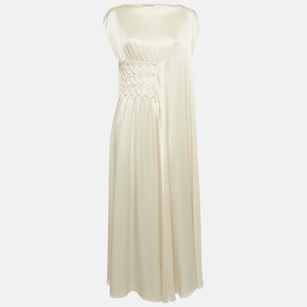 Roksanda Cream Satin Gathered Kleo Long Dress S Roksanda Cream Satin Gathered Kleo Long Dress S