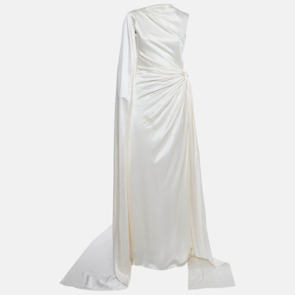 Roksanda Ivory Satin Draped Style Back Open Long Dress S Roksanda Ivory Satin Draped Style Back Open Long Dress S