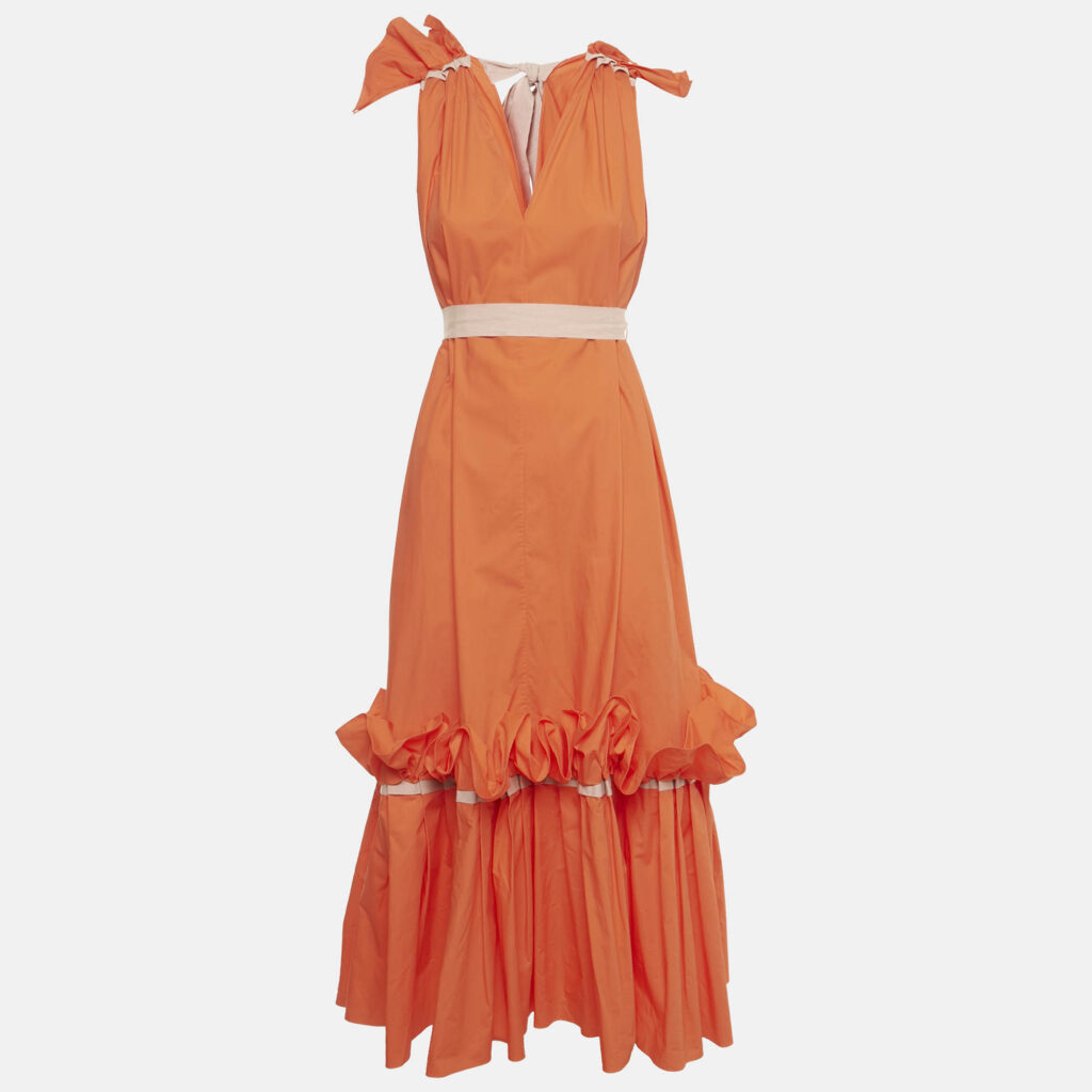 Roksanda Orange Poplin Gathered Flounce Maxi Dress S Roksanda Orange Poplin Gathered Flounce Maxi Dress S