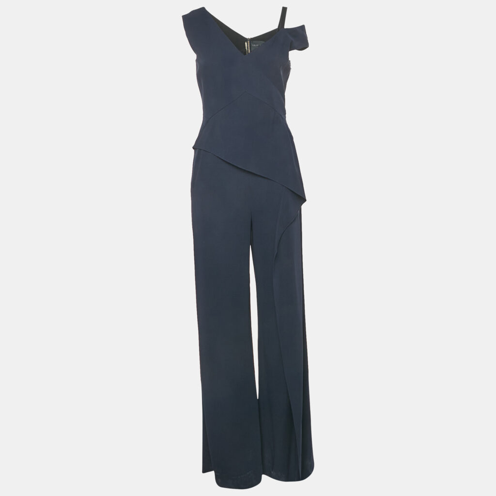 Roland Mouret Navy Blue Crepe Ruffled Jumpsuit M Roland Mouret Navy Blue Crepe Ruffled Jumpsuit M