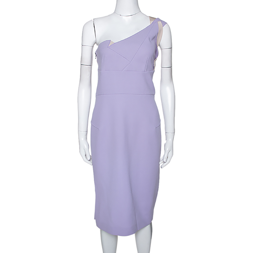 Roland Mouret Lavender Wool Crepe One Shoulder Aglais Dress L Roland Mouret Lavender Wool Crepe One Shoulder Aglais Dress L
