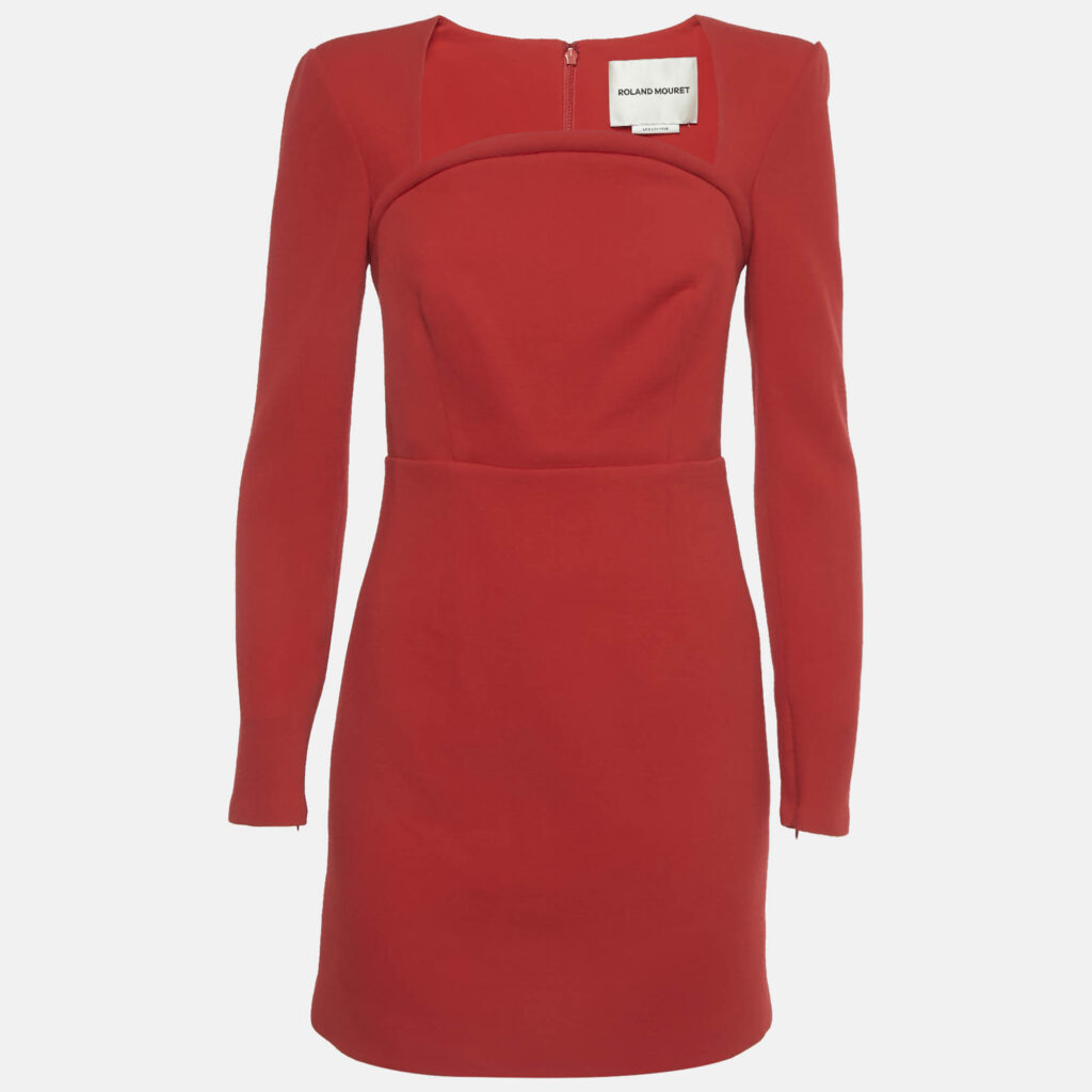 Roland Mouret Red Long Sleeve Wool Crepe Mini Dress S
