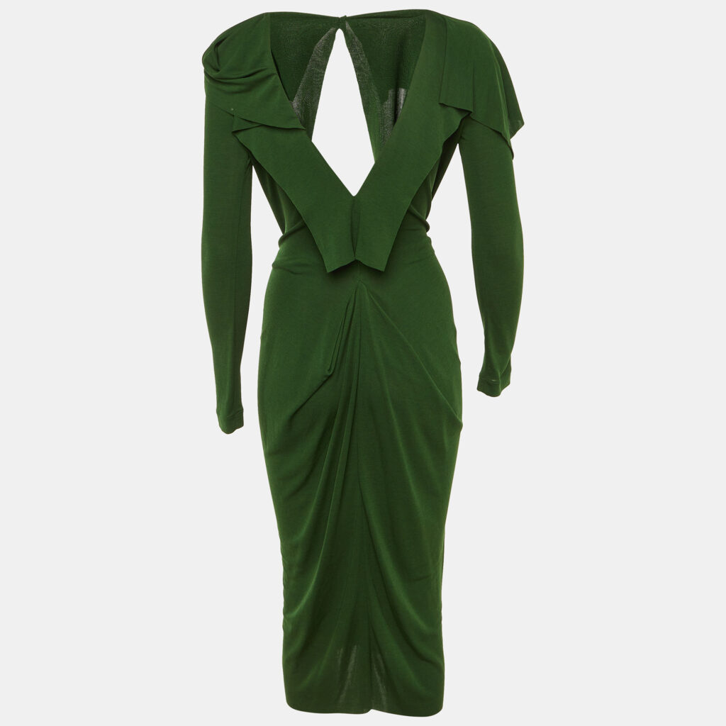 Roland Mouret Green Crepe Draped & Ruffled Midi Dress M Roland Mouret Green Crepe Draped & Ruffled Midi Dress M