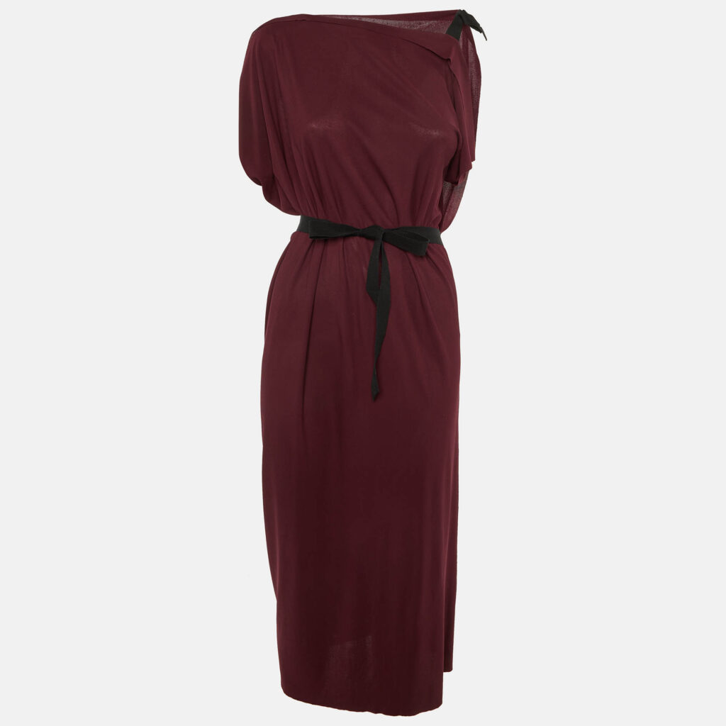 Roland Mouret Maroon Crepe Tie Detail Midi Dress L Roland Mouret Maroon Crepe Tie Detail Midi Dress L